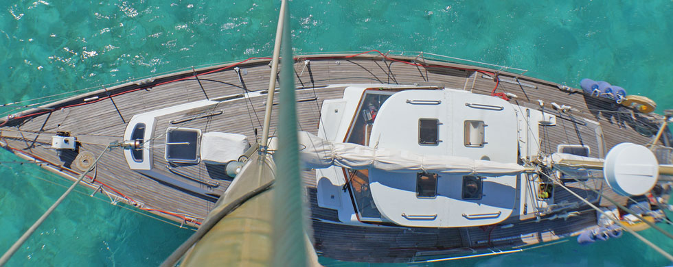 View from the mast top (1)  —  Interior layout of the yacht (2)