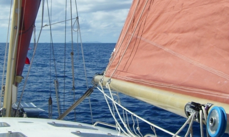 The yacht's versatile sail set: genoa, mainsail, mizzen and mizzen staysail